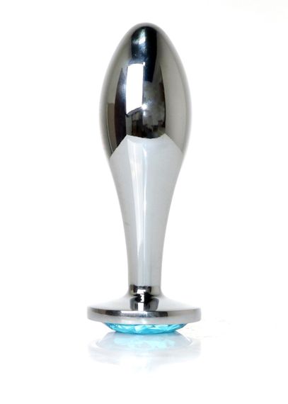Анальна металева пробка Plug-Jewellery Silver PLUG- Light Blue L sexstyle