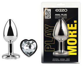 Анальна пробка з кристалом EGZO - Silver Heart Plug Clear size S Sex Aura