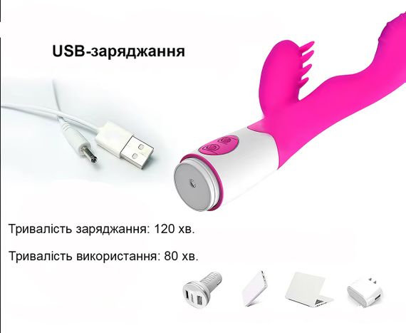 Вібратор - rabbit для подвійної стимуляції (USB, рожевий) | Зображення 8