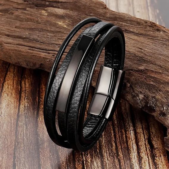 Мужской кожаный браслет Primo Jewelry Punk с магнитной застежкой - Black | Зображення 2