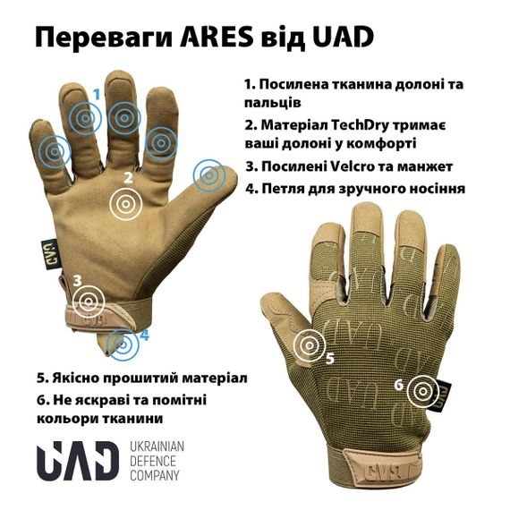 Рукавички тактичні повнопалі UAD ARES сенсорні Койот M | Зображення 4