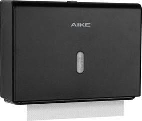 Диспенсер для паперових рушників тримач настінний чорний, 200+ аркушів, Z-складання, пластиковий з оглядовим вікном, 28×21×9.7 см