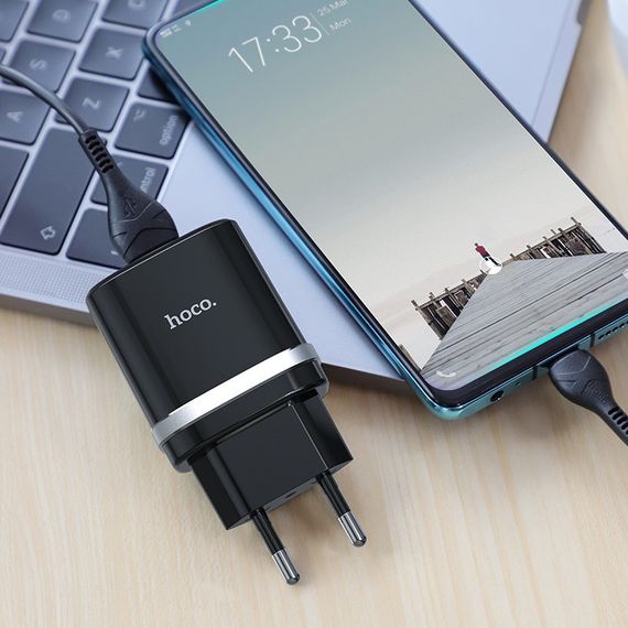СЗУ Hoco C12Q Smart QC3.0 3A (1USB-A) + кабель USB to Type-C Черный | Зображення 4