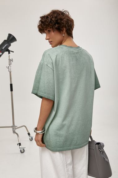 Футболка вільного фасону з ефектом тай-дай - м'ятний цвет, ONE SIZE (є розміри) | Зображення 1