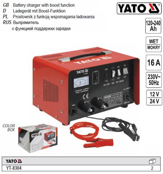 Зарядное устройство YATO Польша 12/24 V 16 А 6-240 A/h YT-8304