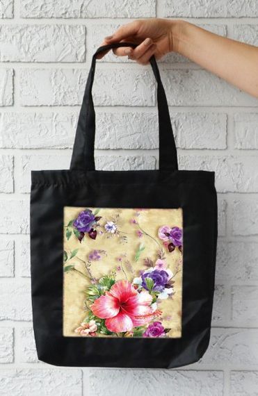 Сумка шопер  з кишенею 4Profi "Квіти 1" оксфорд  чорна