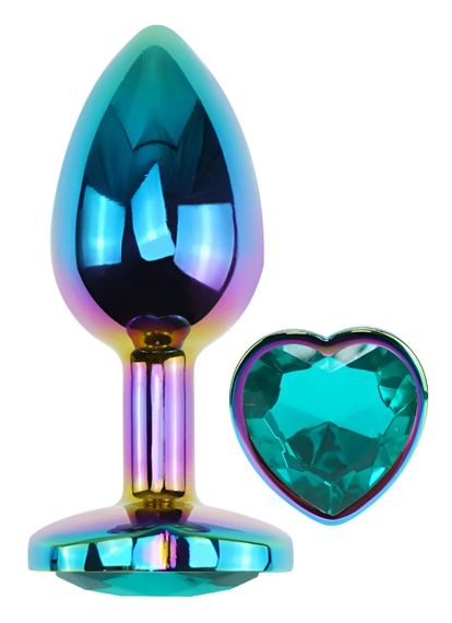 Анальна пробка Egzo Multicolor Heart Plug S з бірюзовим кристалом та сталевим корпусом Sex Aura | Зображення 1