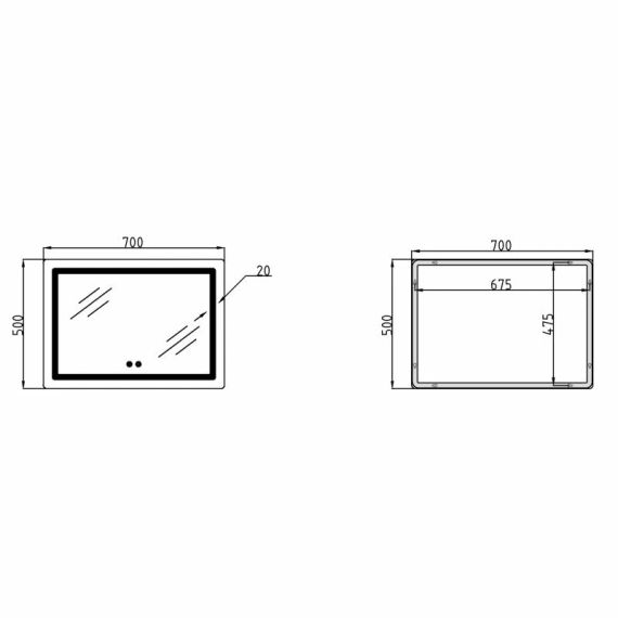 Зеркало Qtap Mideya (DC-F614) 700х500 с LED-подсветкой Touch, с антизапотеванием, диммером QT2078NCF07050W | Зображення 1