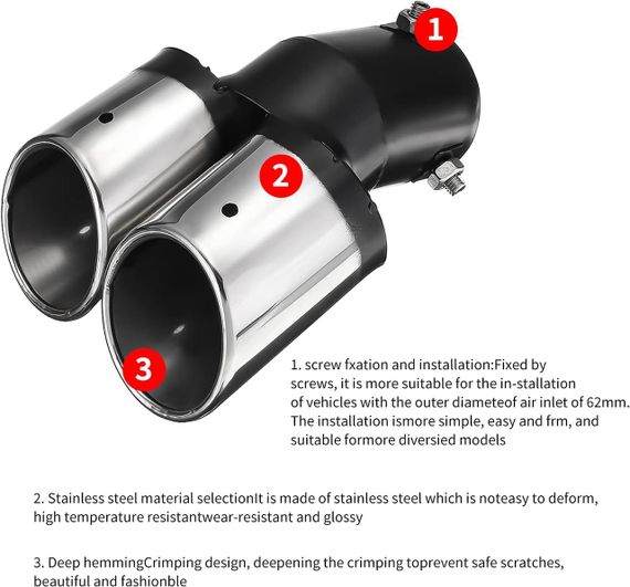 Вихлопна труба Houkiper, універсальний глушник, подвійна вихлопна труба, неіржавка сталь/ хромований | Зображення 2
