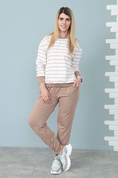 Женский спортивный прогулочный костюм джоггеры и свитшот GF07932 цвет бежевый, размер 50/52 | Зображення 2