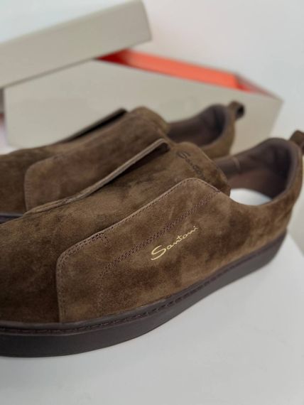 Сліпони Santoni без шнурівки коричневі замша ob438 | Зображення 3