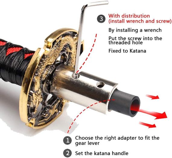 Ручка переключення КПП у стилі катани 20 см червона універсальна, насадка самурайський меч на ручку коробки передач | Зображення 3