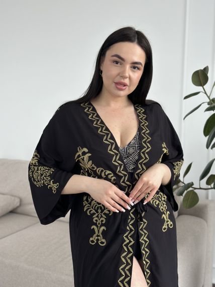 Чорна довга туніка накидка з вишивкою в східному стилі | Зображення 3