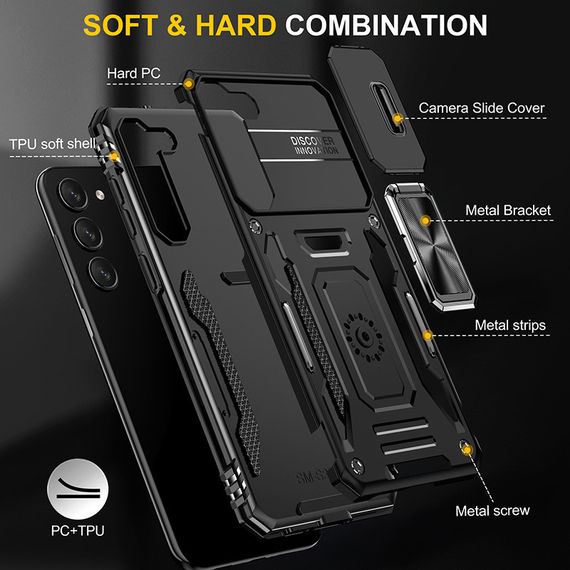 Ударопрочный чехол Camshield Army Ring для Samsung Galaxy S21 FE Черный / Black | Зображення 3