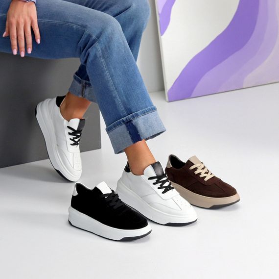 Молодежные белые кроссовки натуральная кожа с перфорацией | Зображення 9