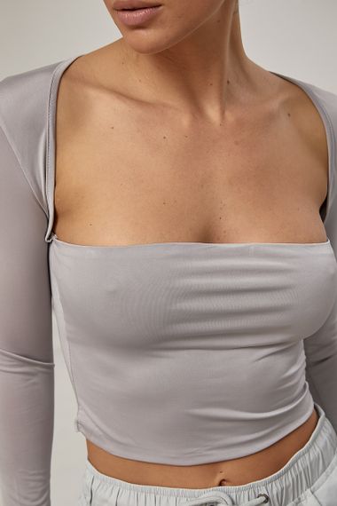Еластичний жіночий кроп-топ з прямокутним вирізом - сірий цвет, S (є розміри) | Зображення 3