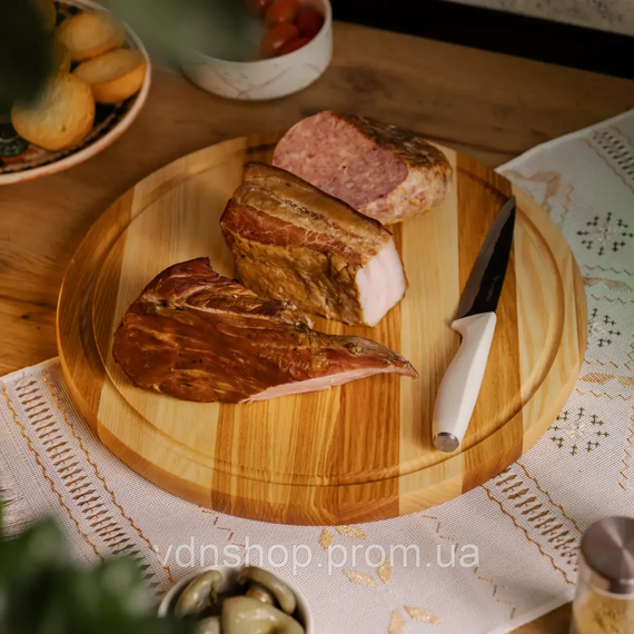 Разделочная деревянная доска круглая 35 см для подачи нарезки ясень C12W350 | Зображення 2