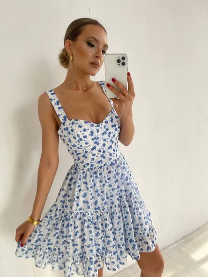 Сукня літня з шифону Синій, XL | Зображення 5
