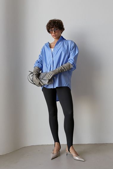 Однотонна класична сорочка з напівкруглим низом - блакитний цвет, L (є розміри) | Зображення 2