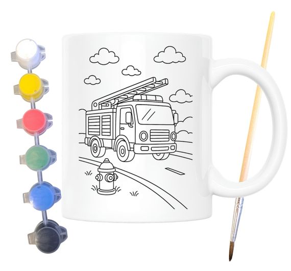 Набор для творчества кружка раскраска Пожарный автомобиль 330 мл белая (КР0138) | Зображення 1