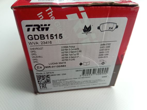 Колодки задні гальмівні Astra G, TRW (GDB1515) дискові (1605122) | Зображення 1