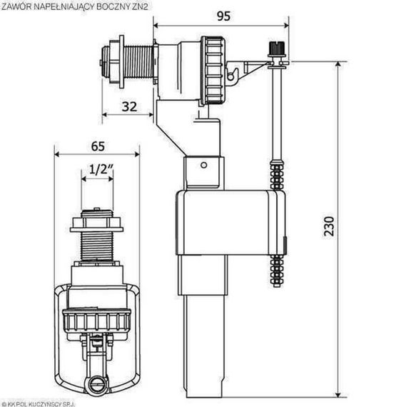 Клапан заполнения K.K.POL ZN2/105-1/2″ РР, боковой пластик | Зображення 3