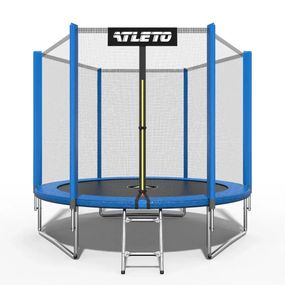 Батут дитячий Atleto 252 см із захисною сіткою і драбиною для дому та дачі синій 42400442