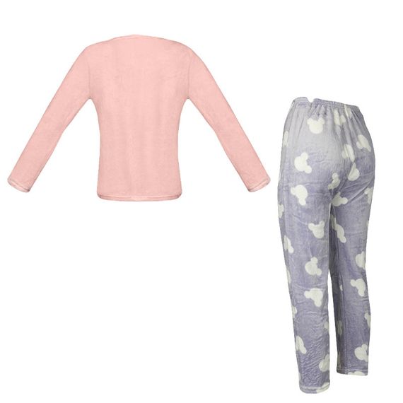 Женская пижама Lesko Mickey Mouse Pink + Gray L теплая зимняя для дома | Зображення 3