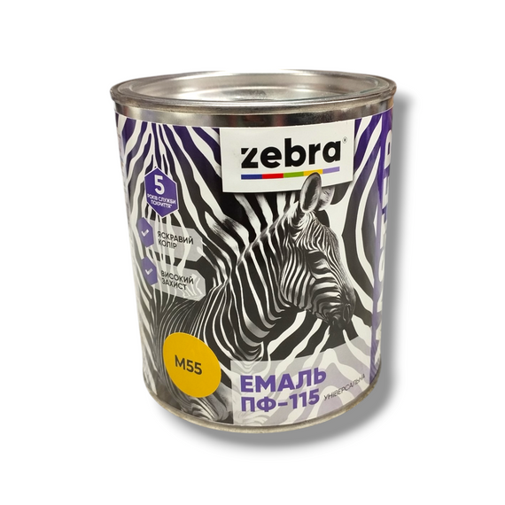 Емаль алкідна пф-115 універсальна 0,8 кг zebra master 1255 м55 жовтий