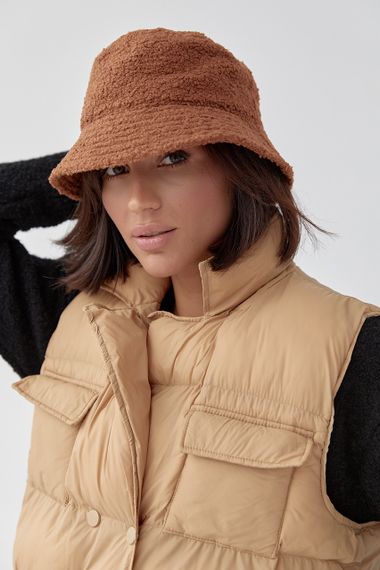 Жіноча панама з екохутра - коричневий цвет, L (є розміри)