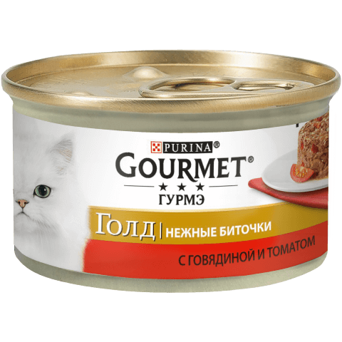 Вологий корм Gourmet Gold для дорослих котів з яловичиною та томатами 48х85г