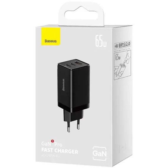 МЗП Baseus GaN5 Pro 65W 2Type-C+USB 100W EU (CCGP12020) Black | Зображення 4