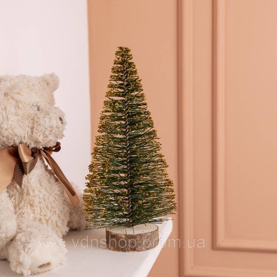 Новогодняя настольная елка золотая Стрела 25 см на деревянной подставке SOK-М-12-4