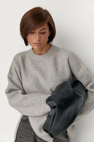 Жіночий вільний в'язаний джемпер - сірий цвет, ONE SIZE (є розміри)