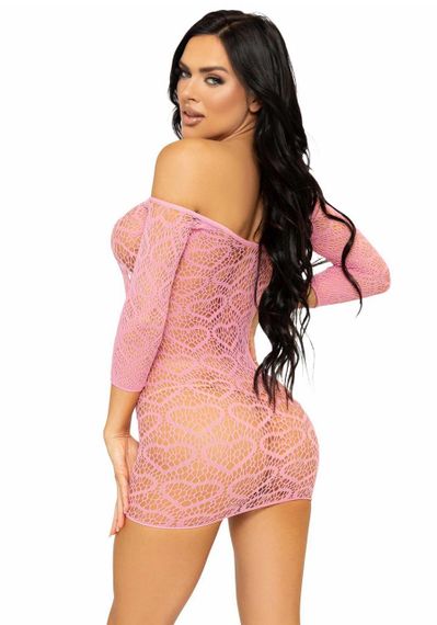 Платье-сетка с сердечками Leg Avenue Heart net mini dress Pink, завязки, открытые плечи, one size Sex Aura | Зображення 1