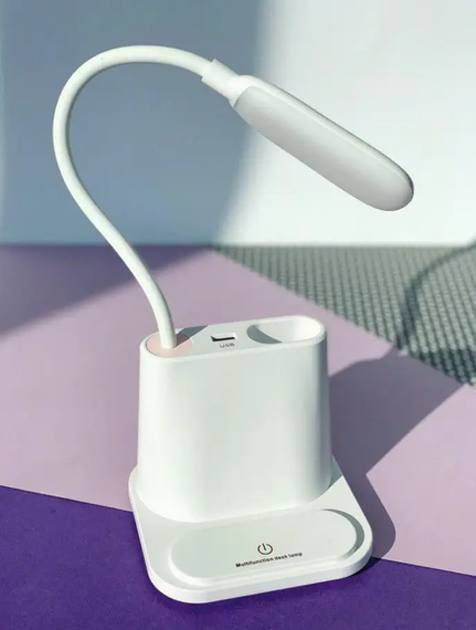 Розовая Аккумуляторная Настольная LED лампа Bionic Desk Lamp c USB выходом, органайзером и подставкой для смартфона | Зображення 1
