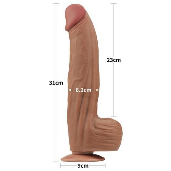 Фалоімітатор - Sliding-Skin Dual Layer Dong 12" Brown Sex Aura | Зображення 2