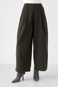 Котонові штани-палаццо зі складками - темно-коричневий цвет, M (є розміри)