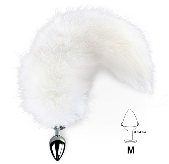 Металлическая анальная пробка с хвостом из натурального меха Art of Sex size M White fox | Зображення 1