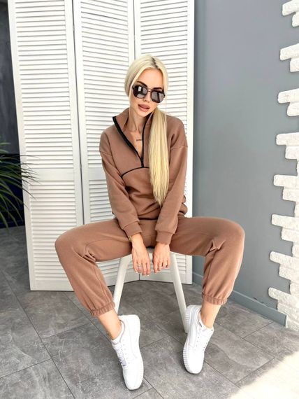 Женский теплый спортивный костюм на флисе, GF5699 цвет мокко размер 42/44 | Зображення 1