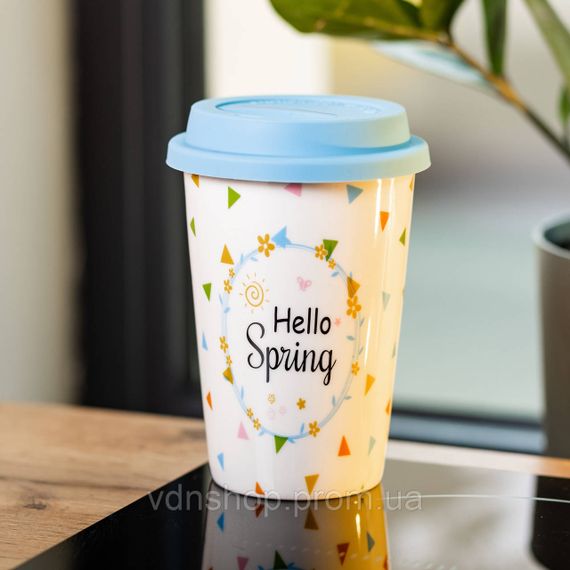 Фарфоровый стакан с силиконовой крышкой и отверстием для трубочки 420 мл RX-N240546HS | Зображення 3