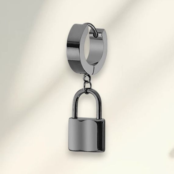 Женская и мужская черная серьга-кольцо в виде замка навесного из нержавеющей стали, 2.8 см
