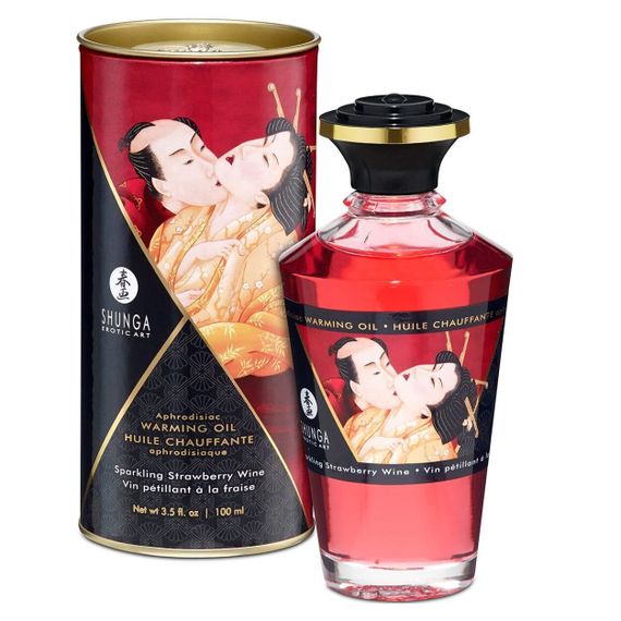 Розігріваюча олія з афродизіаками Shunga Aphrodisiac Warming Oil – (100 мл) без цукру, смачний, Ігристе полуничне вино