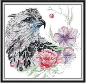Набір для вишивання за нанесеною на канву схемою "Eagle And Flowers". AIDA 14CT printed 33*32 см