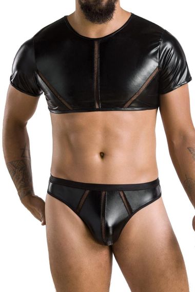 Комплект мужского белья под латекс Passion 057 SET PETER L/XL Black, кроп-топ, стринги sexstyle