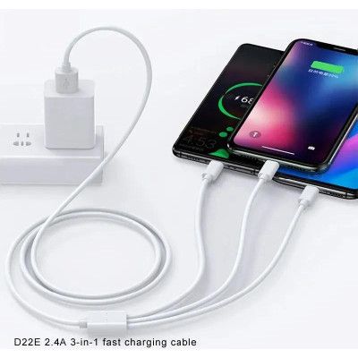 Дата кабель USB 2.0 AM to Lightning + Micro 5P + Type-C 1.0m D22E White Denmen (DM-D22E-WH) | Зображення 1