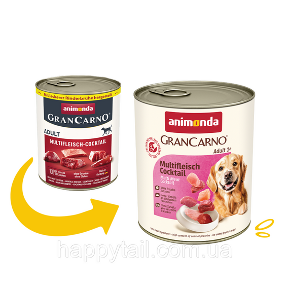 Влажный корм для собак GranCarno Adult Multi-Meat Cocktail мультимясной коктейль консерва 800 г | Зображення 1