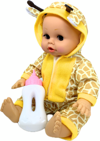 Пупс лялька розмовляє плаче сміється в костюмі жираф 29.5 см Little baby з пляшечкою | Зображення 2