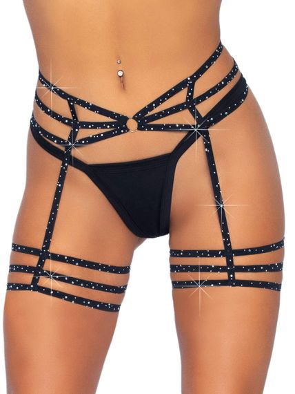 Пояс для чулок One Size Spice It Up Garter Belt от Rhinestone Leg Avenue, со стразами, черный Sex Aura | Зображення 1