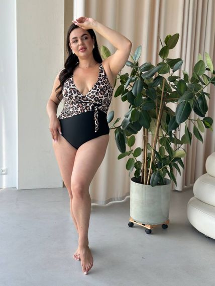 Яскравий суцільний купальник PLUS SIZE леопардовий принт | Зображення 8
